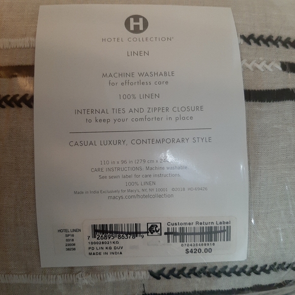 HOTEL COLLECTION Global Stripe Linen King Duvet Cover & 2 Standard Shams - Picture 10 of 16